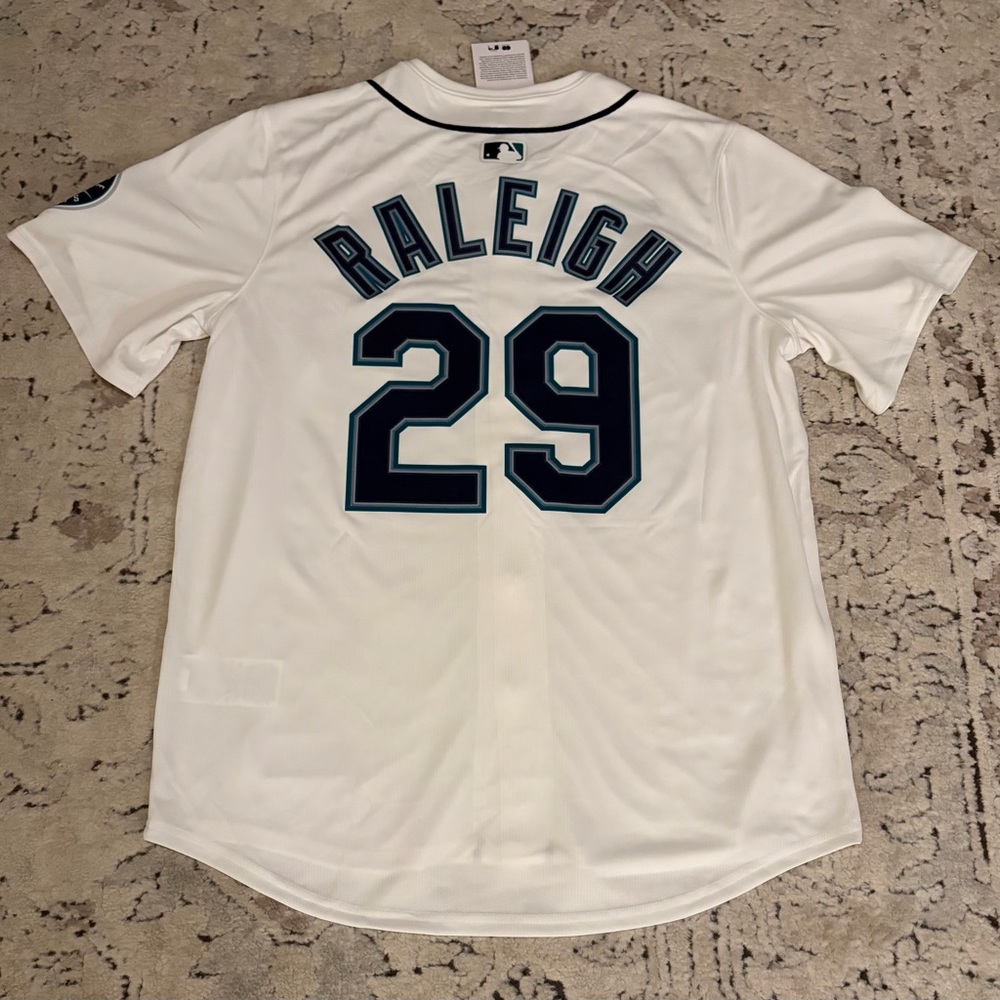 Nike Authentic Seattle Mariners Cal Raleigh #29 White MLB Jersey Men’s Sz: L - Picture 3 of 9